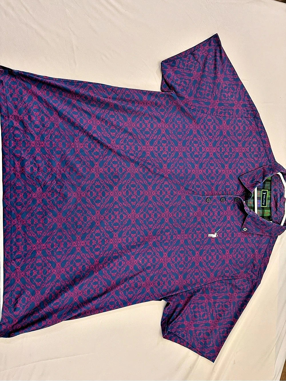 William Murray Men's Geometric Button Down Blue Pink Size XXL